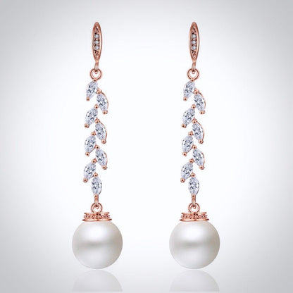 Ursula - Pearl and Cubic Zirconia Bridal Earrings - Available in Silver and Rose Gold