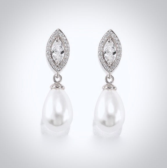 Dani - Pearl and Cubic Zirconia Bridal Earrings - Available in Silver, Rose Gold and Yellow Gold