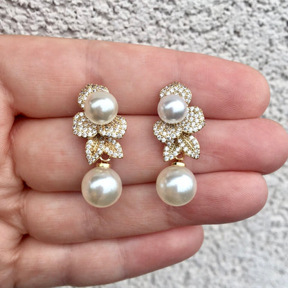 Cambria - Pearl Bridal Earrings - Available in Gold and Silver