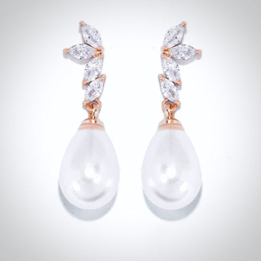 Renata - Pearl and Cubic Zirconia Bridal Earrings - Available in Silver, Rose Gold and Yellow Gold