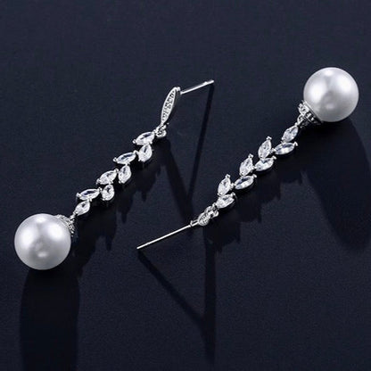 Ursula - Pearl and Cubic Zirconia Bridal Earrings - Available in Silver and Rose Gold