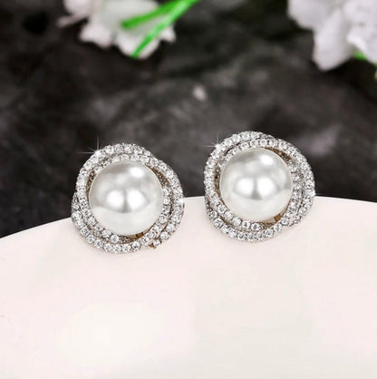 Margaux - Pearl and Cubic Zirconia Bridal Earrings - Available in Silver, Rose Gold and Yellow Gold