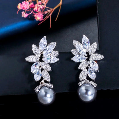Ida - Pearl and Cubic Zirconia Bridal Earrings - More Colors