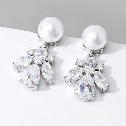 Reese - Pearl and Cubic Zirconia Bridal Earrings
