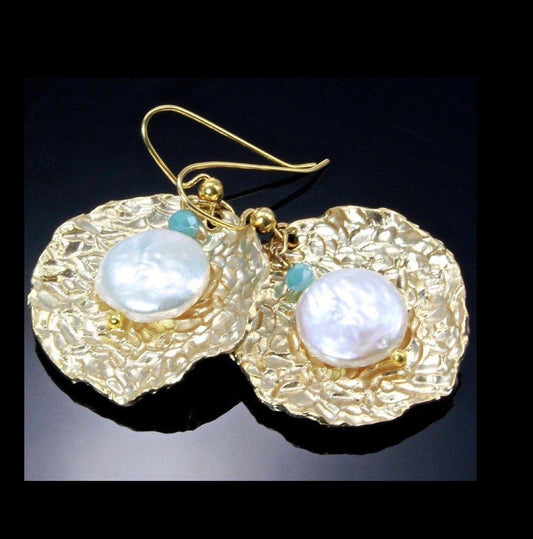 Hawaiian Dream - Cultured Pearl and Blue Chalcedony Earrings