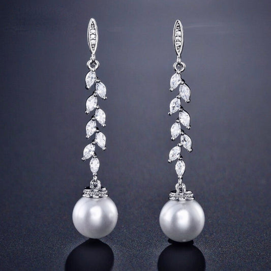 Ursula - Pearl and Cubic Zirconia Bridal Earrings - Available in Silver and Rose Gold