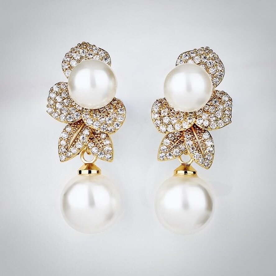 Cambria - Pearl Bridal Earrings - Available in Gold and Silver