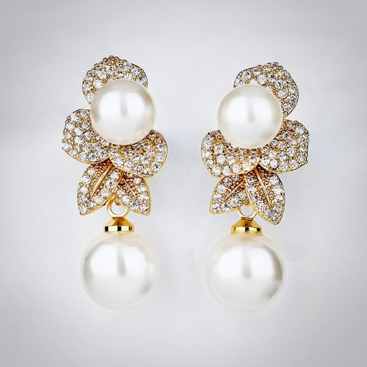Cambria - Pearl Bridal Earrings - Available in Gold and Silver