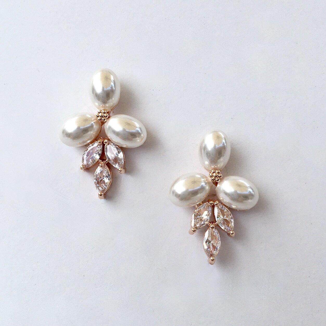 Adonna - Pearl and Cubic Zirconia Bridal Earrings - Available in Silver, Rose Gold and Yellow Gold