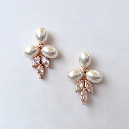 Adonna - Pearl and Cubic Zirconia Bridal Earrings - Available in Silver, Rose Gold and Yellow Gold