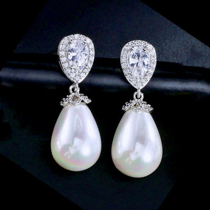 Kendalyn - Pearl and Cubic Zirconia Bridal Earrings - Available in Silver, Rose Gold and Yellow Gold