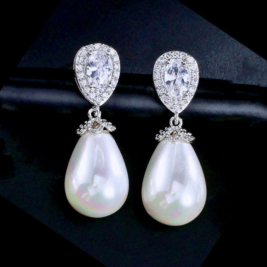 Kendalyn - Pearl and Cubic Zirconia Bridal Earrings - Available in Silver, Rose Gold and Yellow Gold