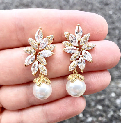 Ida - Pearl and Cubic Zirconia Bridal Earrings - More Colors