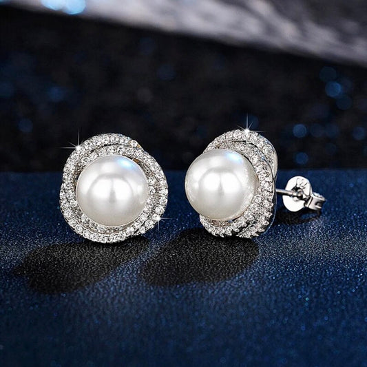 Margaux - Pearl and Cubic Zirconia Bridal Earrings - Available in Silver, Rose Gold and Yellow Gold