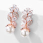 Almera - Pearl and Cubic Zirconia Bridal Earrings - Available in Rose Gold and Silver