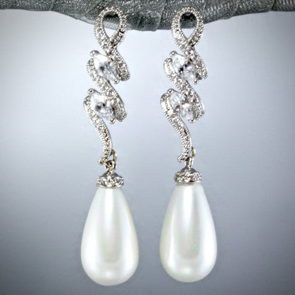 Vanessa - Pearl and Cubic Zirconia Bridal Earrings