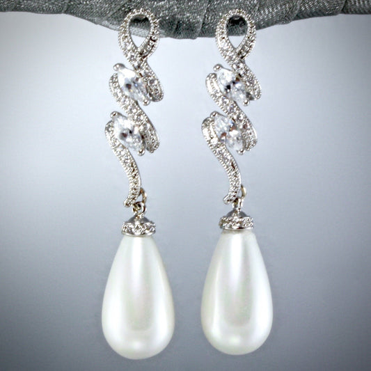 Vanessa - Pearl and Cubic Zirconia Bridal Earrings