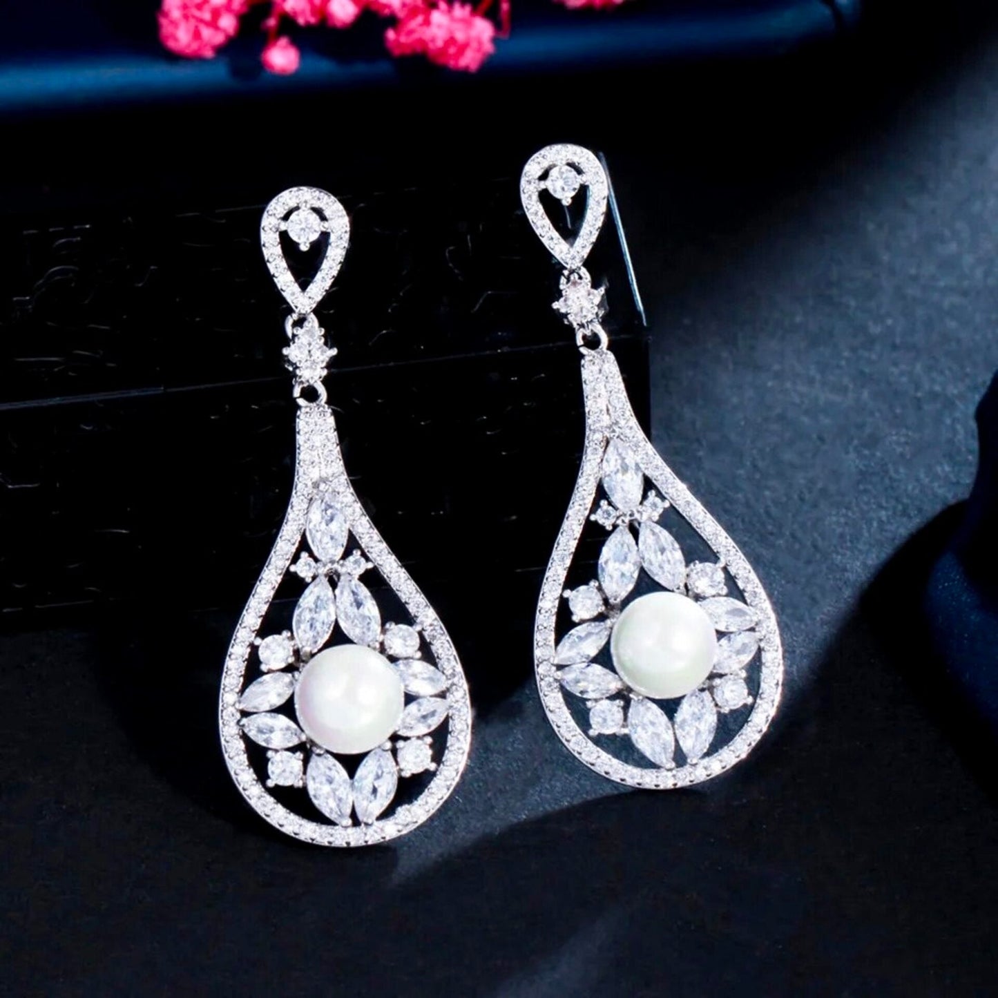 Josephine - Pearl and Cubic Zirconia Bridal Earrings