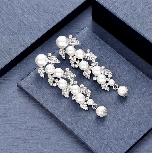 Sidra - Pearl and Rhinestone Bridal Earrings