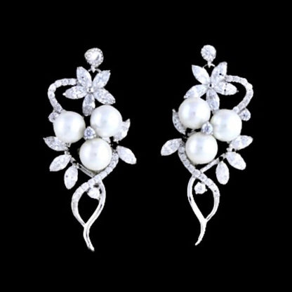 Lenya - Pearl and Cubic Zirconia Bridal Earrings - Available in Rose Gold and Silver