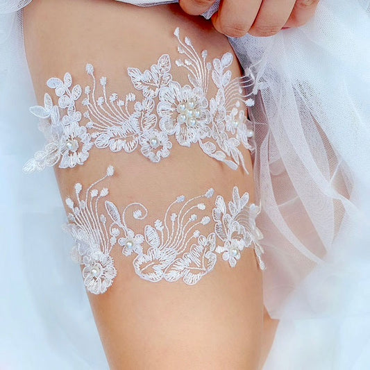 Janis - Lace and Pearl Bridal Garter Set