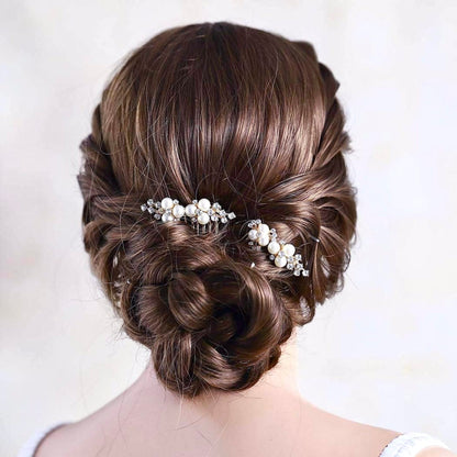 "Mera" - Pearl Bridal Hair Comb Set of 2 - Available in Gold and Silver