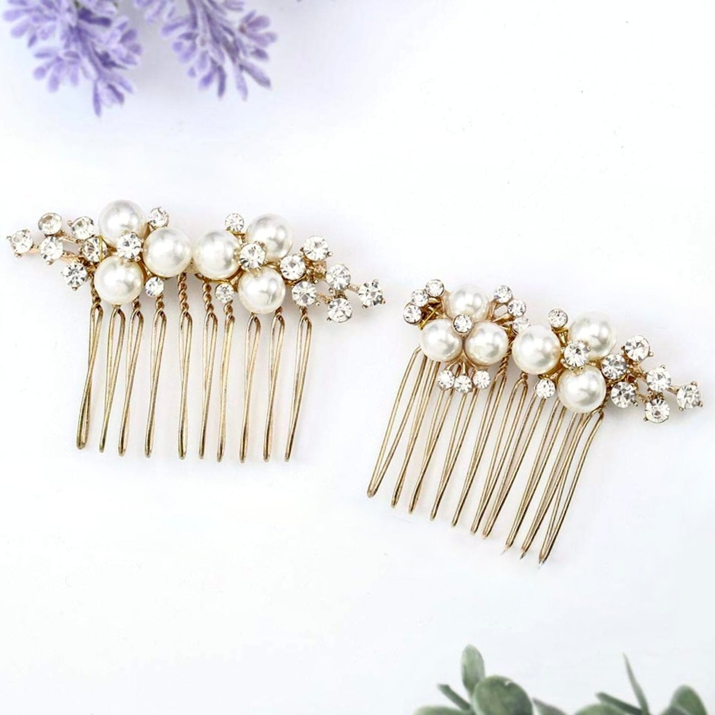 "Mera" - Pearl Bridal Hair Comb Set of 2 - Available in Gold and Silver