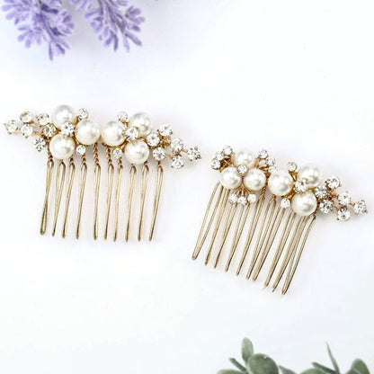 "Mera" - Pearl Bridal Hair Comb Set of 2 - Available in Gold and Silver