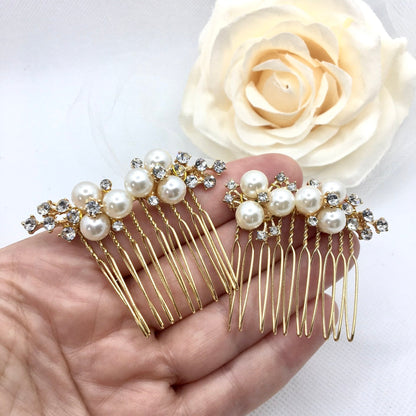 "Mera" - Pearl Bridal Hair Comb Set of 2 - Available in Gold and Silver