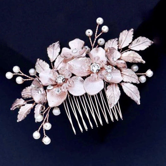"Emery" - Pearl and Crystal Bridal Hair Comb - Available in Silver, Rose Gold and Yellow Gold