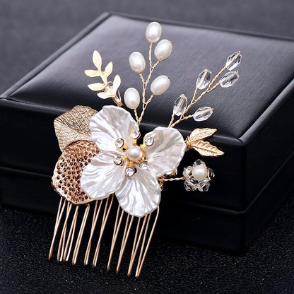 Clover - Pearl and Crystal Bridal Hair Comb - Available in Yellow Gold and Silver