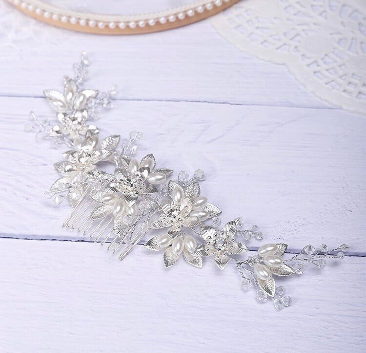 "Martina" - Pearl and Crystal Bridal Hair Comb - Available in Gold and Silver