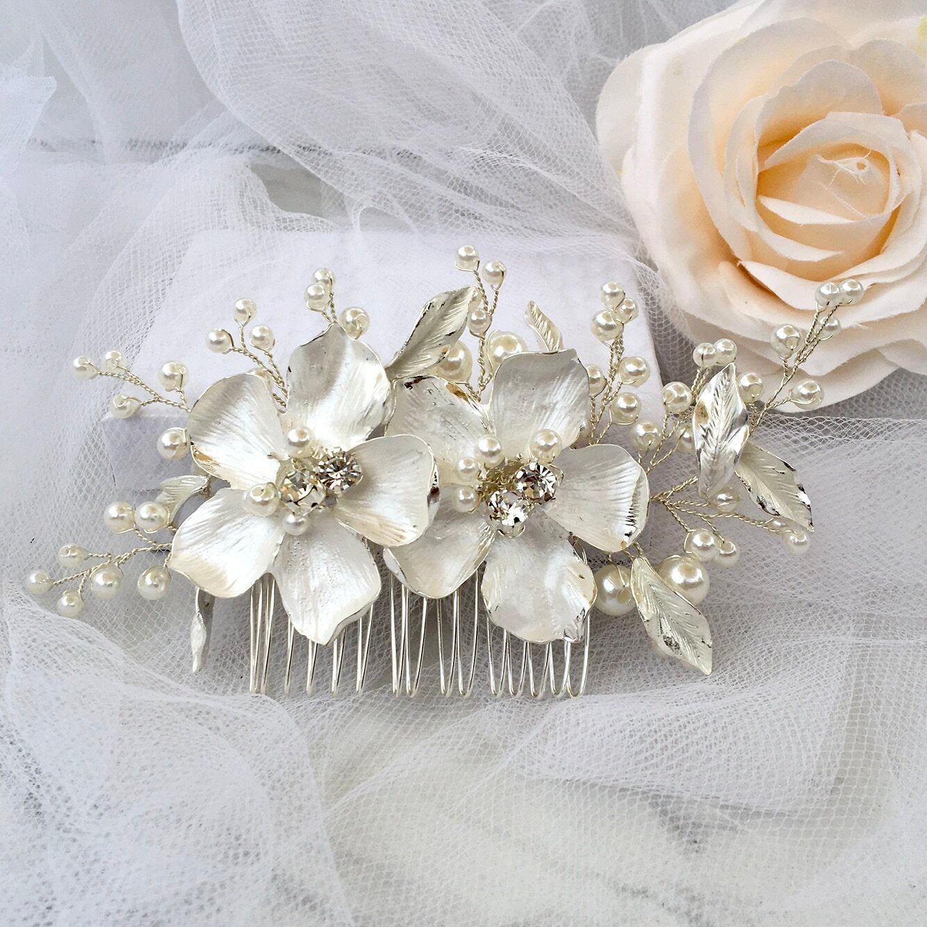Geneva - Pearl Bridal Hair Comb - Available in Gold and Silver