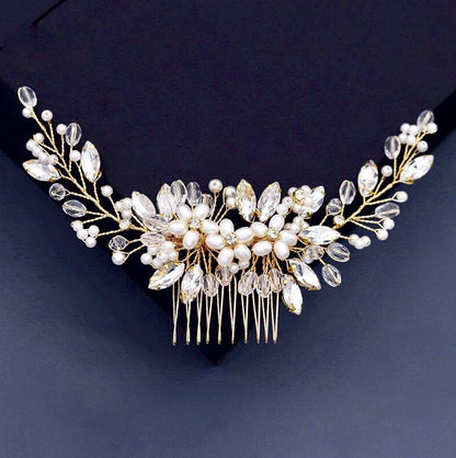 "Roseann" - Pearl and Crystal Bridal Hair Comb - Available in Silver, Rose Gold and Yellow Gold