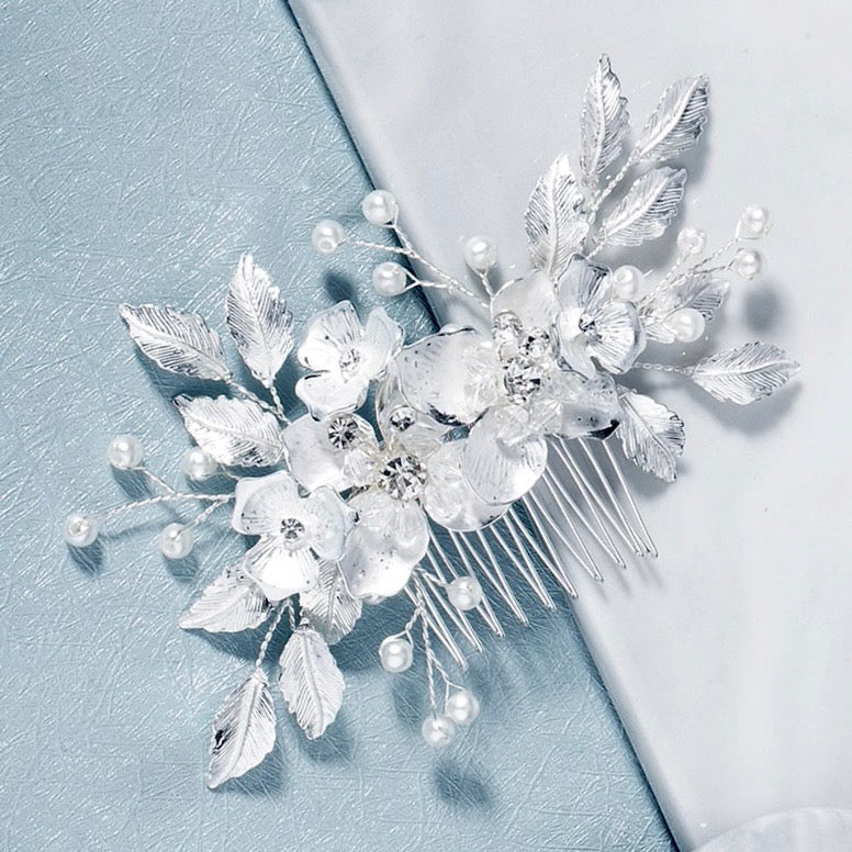 "Emery" - Pearl and Crystal Bridal Hair Comb - Available in Silver, Rose Gold and Yellow Gold