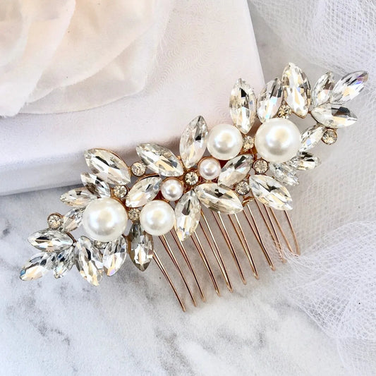 Adnana - Pearl Bridal Hair Comb - Available in Silver and Gold