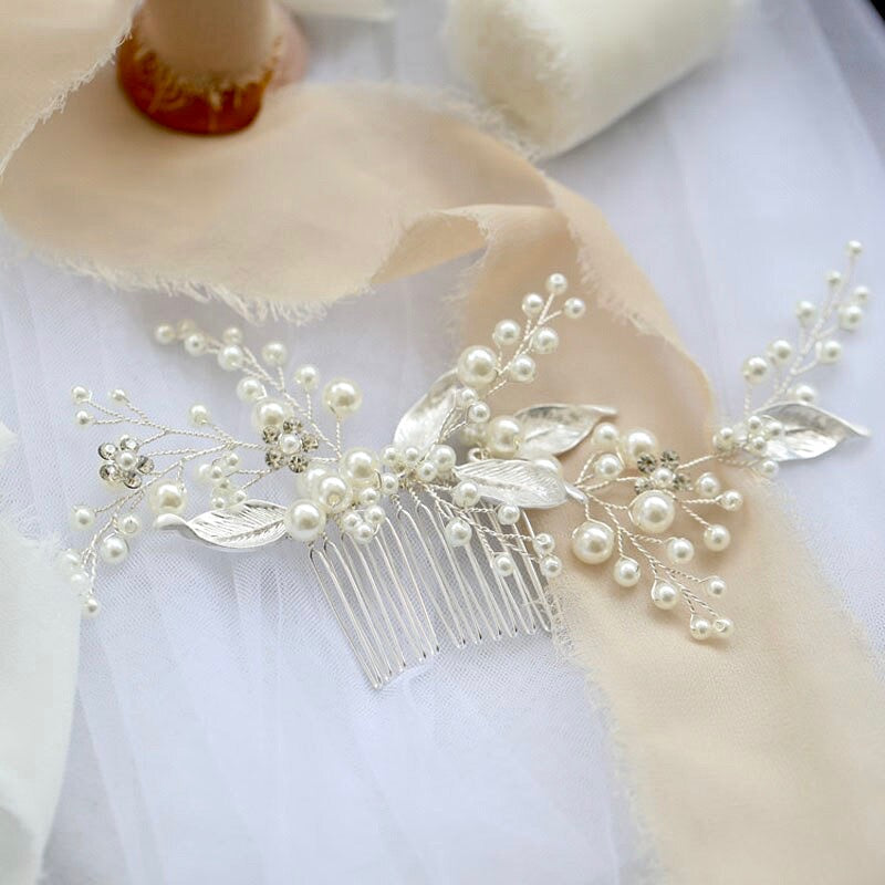 Chandra - Pearl Bridal Hair Comb - Available in Gold and Silver