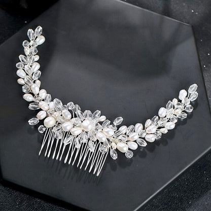 "Daliya" - Silver Natural Pearls Bridal Hair Comb