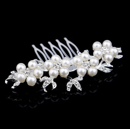 "Jada" - Pearl and Crystal Bridal Hair Comb - Available in Silver and Gold