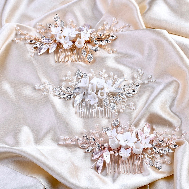 Dawn - Pearl and Crystal Bridal Hair Comb - Available in Silver, Rose Gold and Yellow Gold
