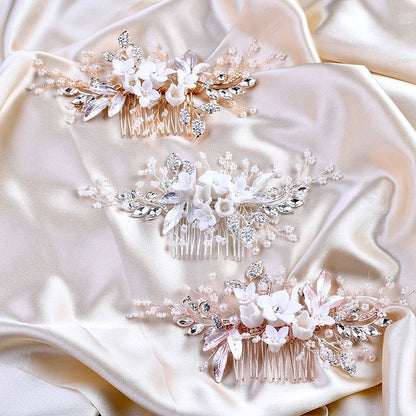 Dawn - Pearl and Crystal Bridal Hair Comb - Available in Silver, Rose Gold and Yellow Gold