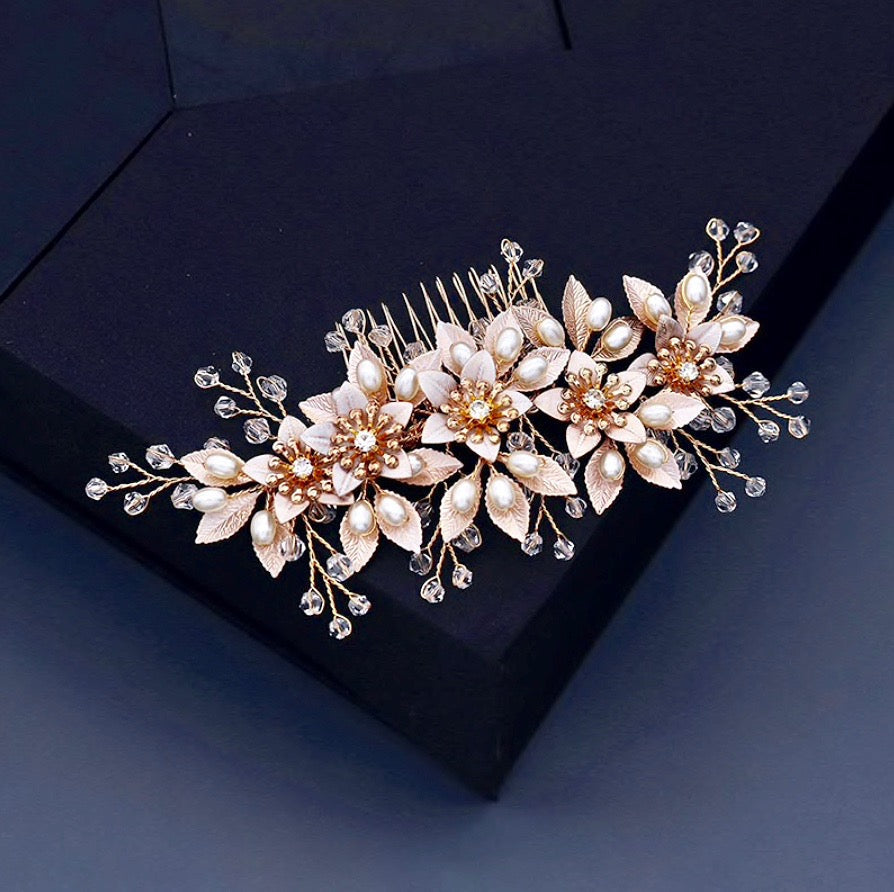 "Martina" - Pearl and Crystal Bridal Hair Comb - Available in Gold and Silver