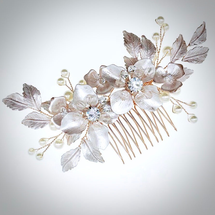 "Emery" - Pearl and Crystal Bridal Hair Comb - Available in Silver, Rose Gold and Yellow Gold