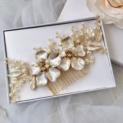 Geneva - Pearl Bridal Hair Comb - Available in Gold and Silver