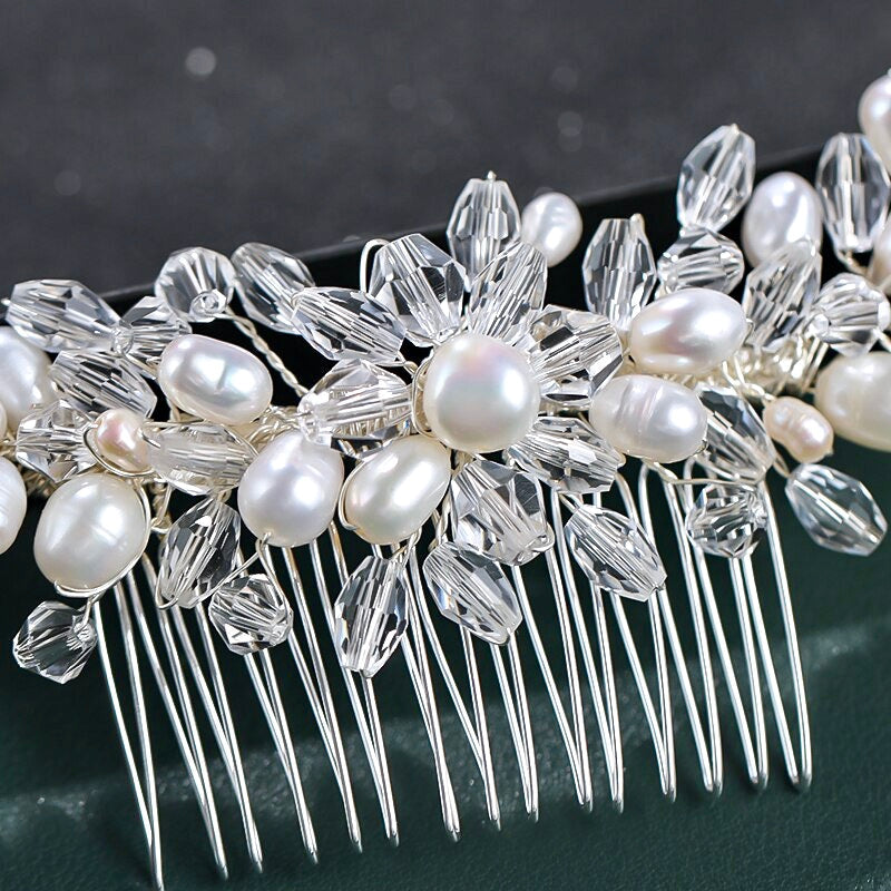 "Daliya" - Silver Natural Pearls Bridal Hair Comb