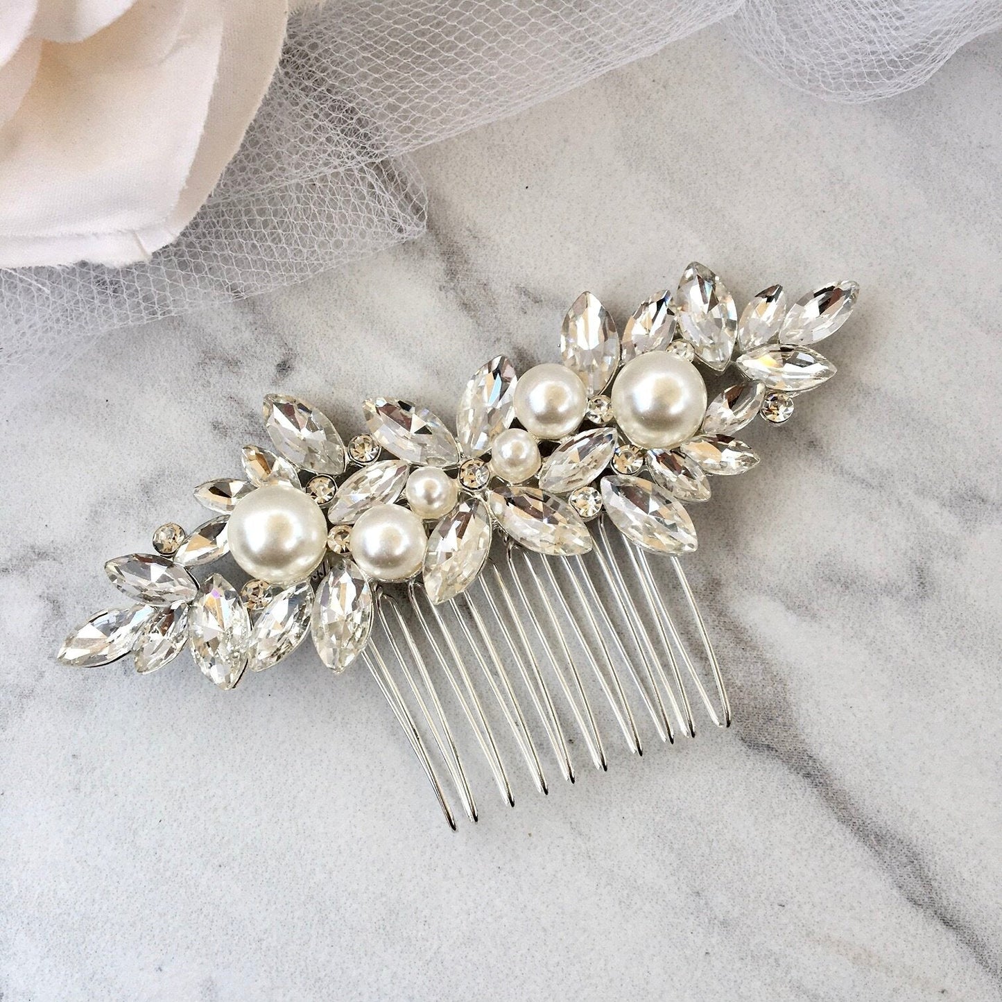 Adnana - Pearl Bridal Hair Comb - Available in Silver and Gold