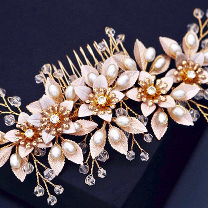 "Martina" - Pearl and Crystal Bridal Hair Comb - Available in Gold and Silver