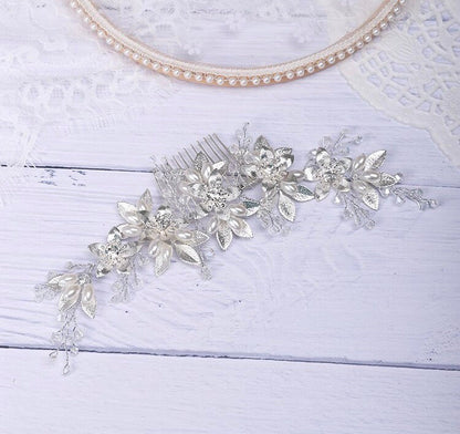 "Martina" - Pearl and Crystal Bridal Hair Comb - Available in Gold and Silver