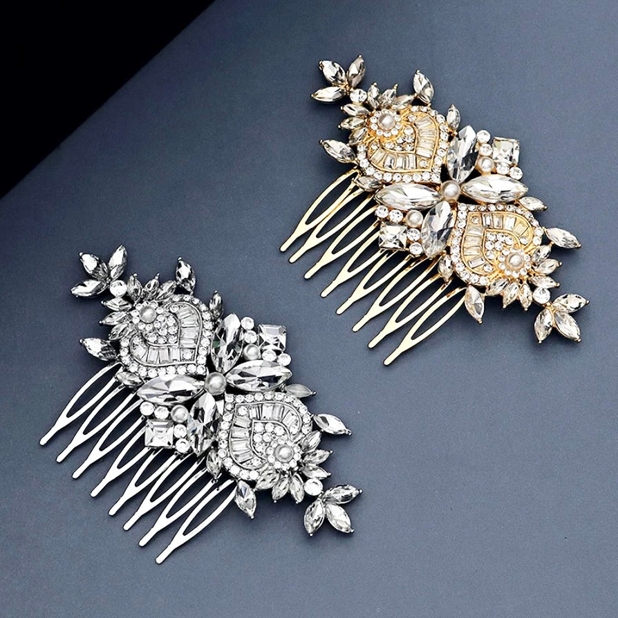 "Merida" - Pearl and Crystal Bridal Hair Comb - Available in Gold and Silver