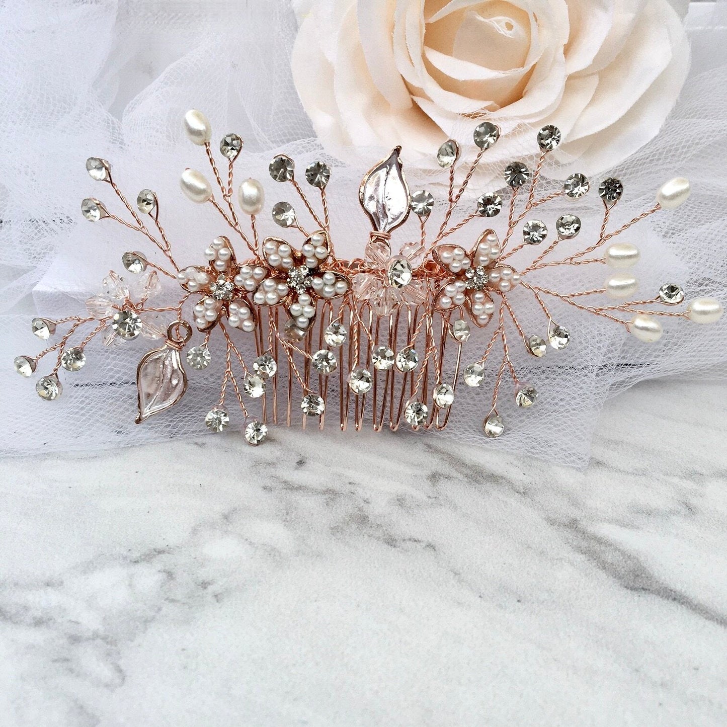 "Lucinda" - Pearl Bridal Hair Comb - Available in Silver, Yellow Gold and Rose Gold